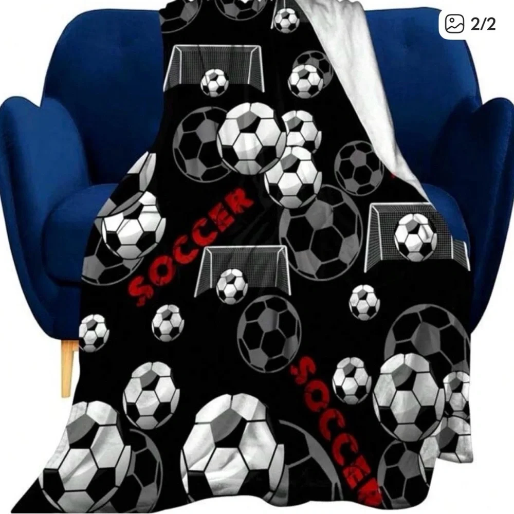 KICK IT LIKE BECKHAM SOCCER FLEECE BLANKET/THROW 3D GRAPHIC NIP BLACK & WHITE
